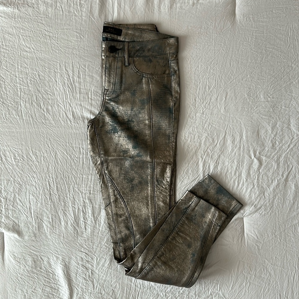 Robert Rodriguez Genuine Leather Foil Coated Moto Jeans